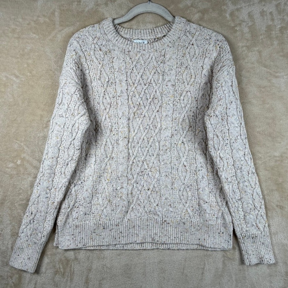 J.Crew Cable Knit Confetti Sweater Oatmeal Beige Womens S Cabin Core Chunky Fall